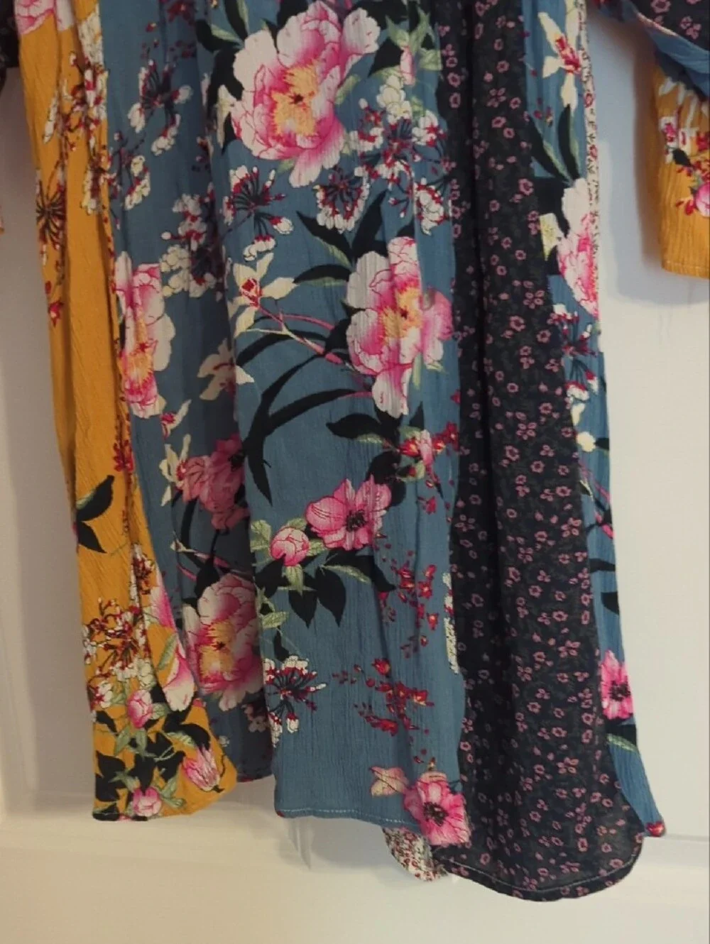 Umgee Mixed Floral Patchwork Dress - Blue & Mustard